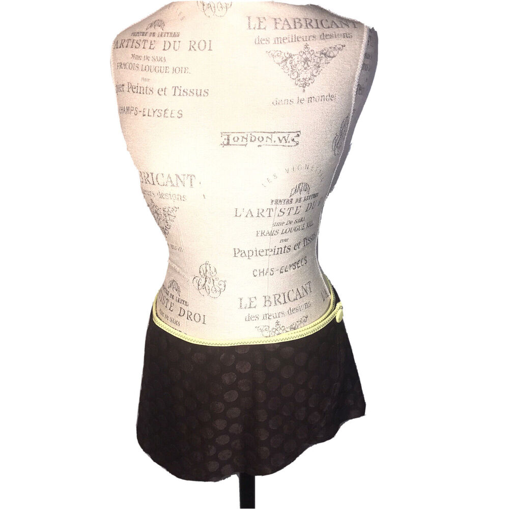 Vintage 90s Becca swim skirt wrap brown polka dots lime yellow sz M/L